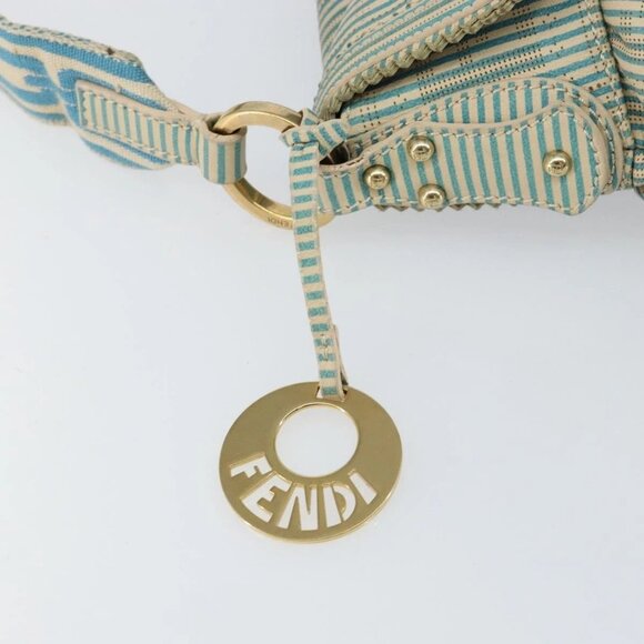 FENDI Zucca Canvas Chef bag Shoulder Bag Blue Gold Auth - Picture 11 of 16
